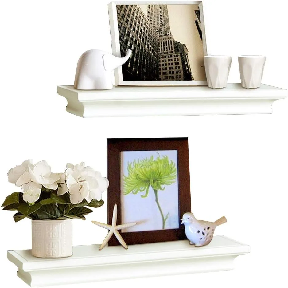 AHDECOR Modern White Floating Shelves, Sleek Wall Mounted Storage Solution for Living Room, Bedroom, Bathroom, and Kitchen Decor, Set of 2