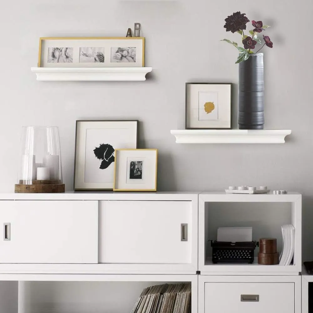 AHDECOR Modern White Floating Shelves, Sleek Wall Mounted Storage Solution for Living Room, Bedroom, Bathroom, and Kitchen Decor, Set of 2