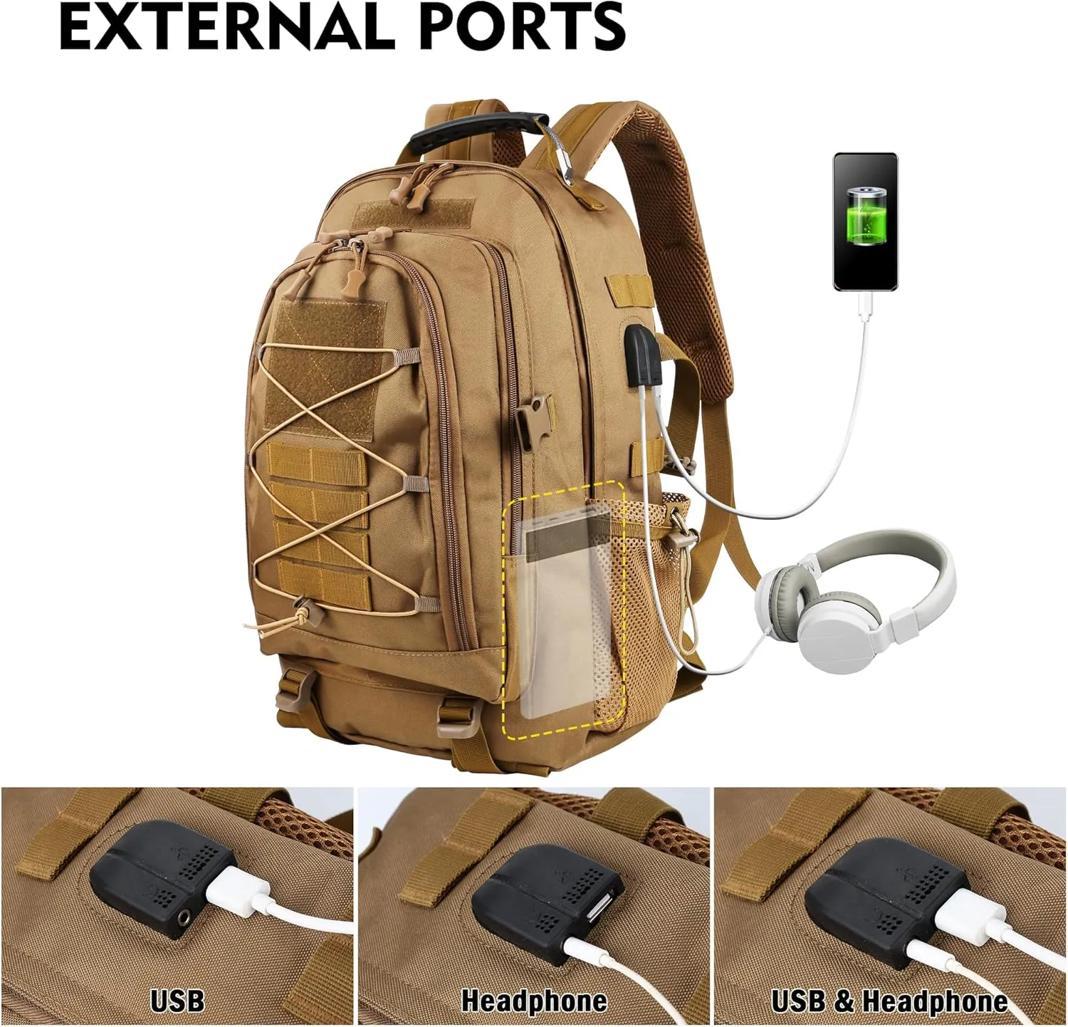 aiGear Tactical Backpack for Men, 35L Military Backpack, 3-Day Bug Out Bag for Camping Hiking Hunting with Molle System Army Daypack (35L Khaki)