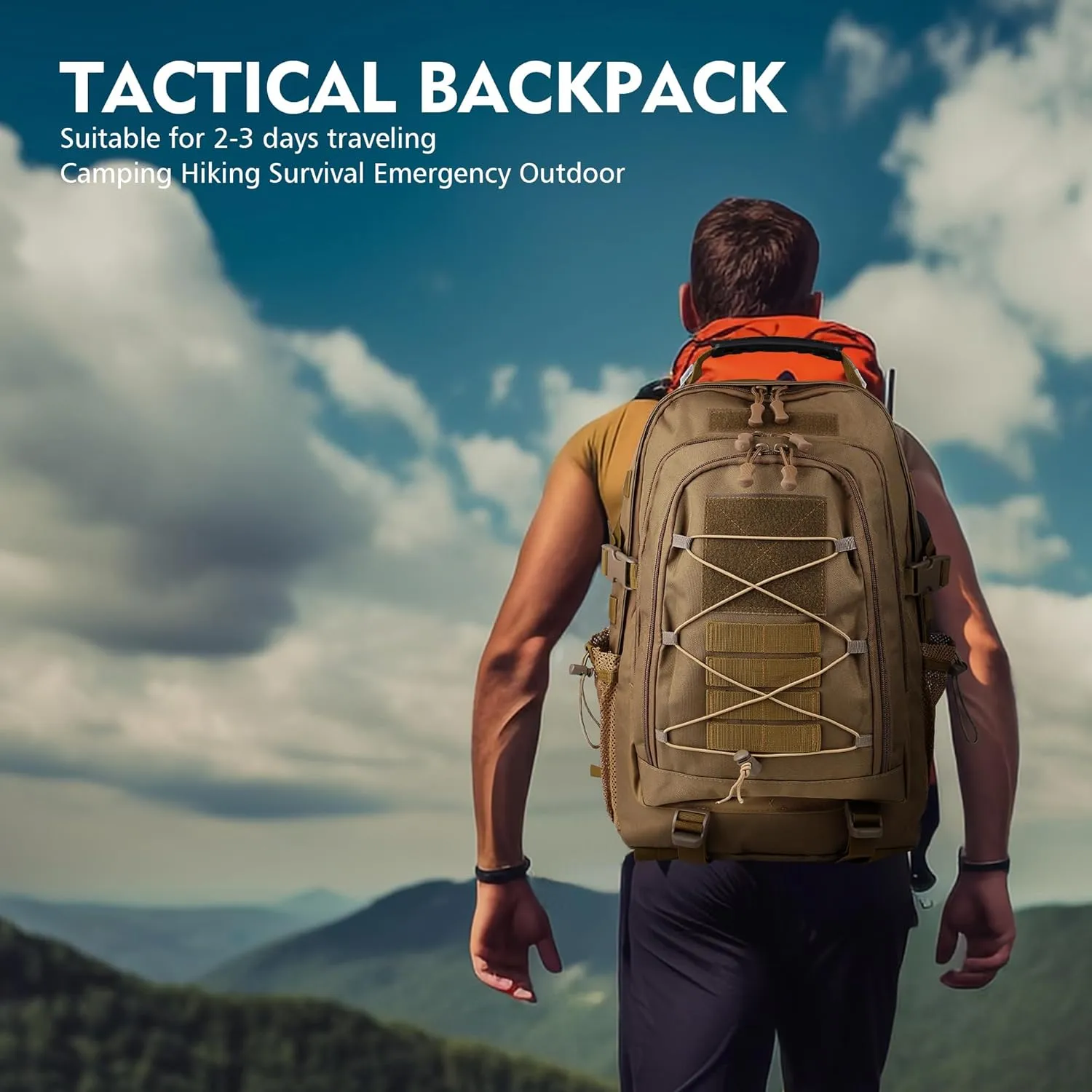 aiGear Tactical Backpack for Men, 35L Military Backpack, 3-Day Bug Out Bag for Camping Hiking Hunting with Molle System Army Daypack (35L Khaki)