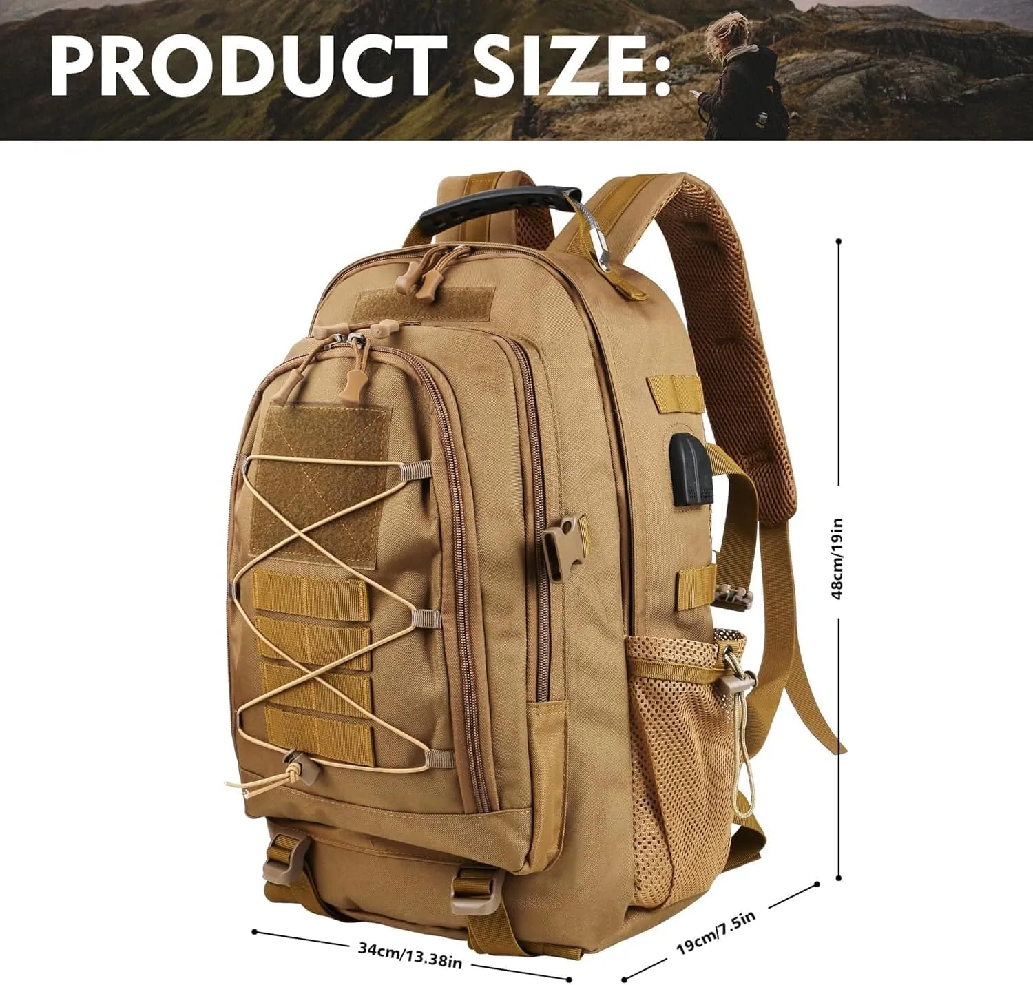 aiGear Tactical Backpack for Men, 35L Military Backpack, 3-Day Bug Out Bag for Camping Hiking Hunting with Molle System Army Daypack (35L Khaki)