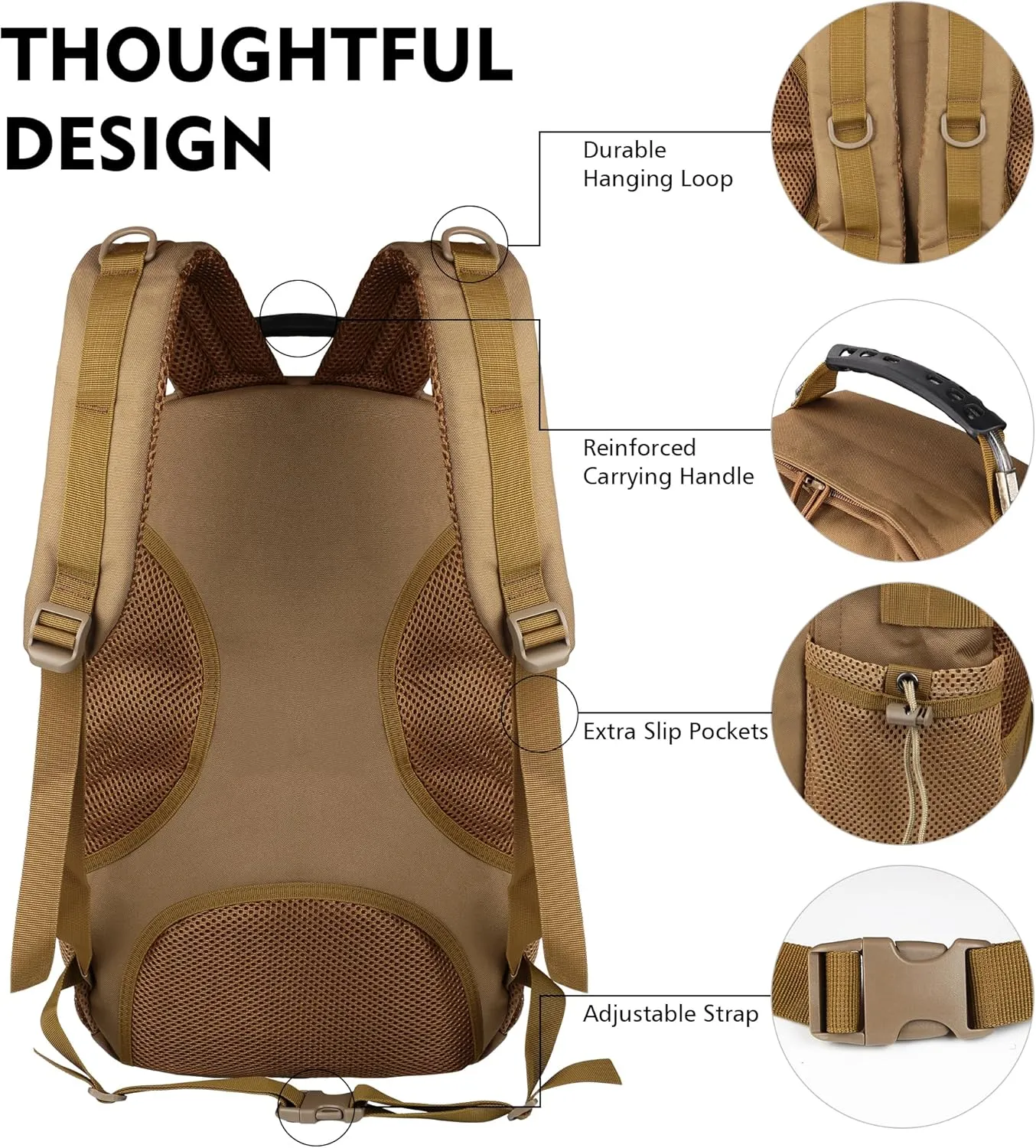 aiGear Tactical Backpack for Men, 35L Military Backpack, 3-Day Bug Out Bag for Camping Hiking Hunting with Molle System Army Daypack (35L Khaki)