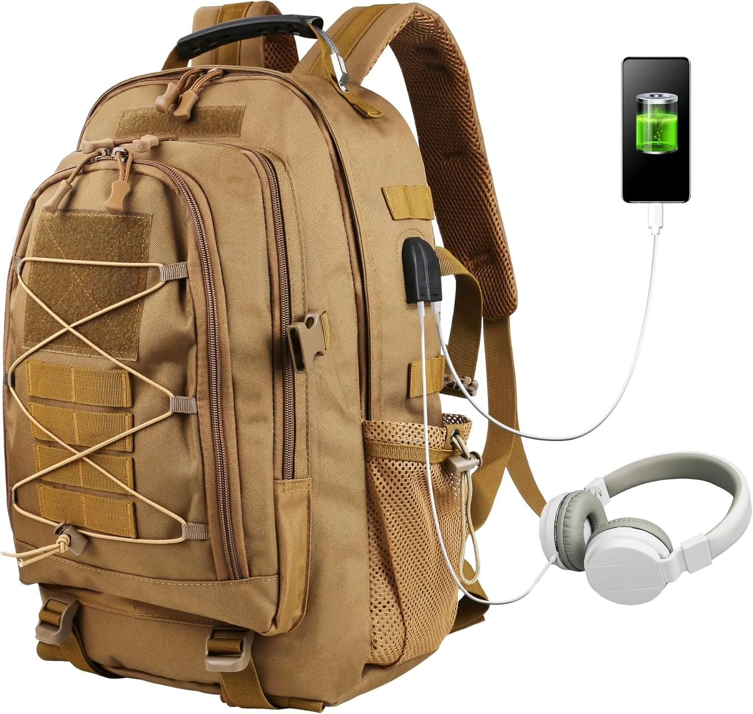 aiGear Tactical Backpack for Men, 35L Military Backpack, 3-Day Bug Out Bag for Camping Hiking Hunting with Molle System Army Daypack (35L Khaki)