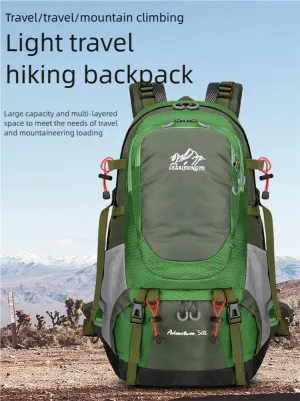 Air floating carrying system outdoor hiking bag, 50L large-capacity hiking and camping sports backpack, waterproof travel bag (blue)