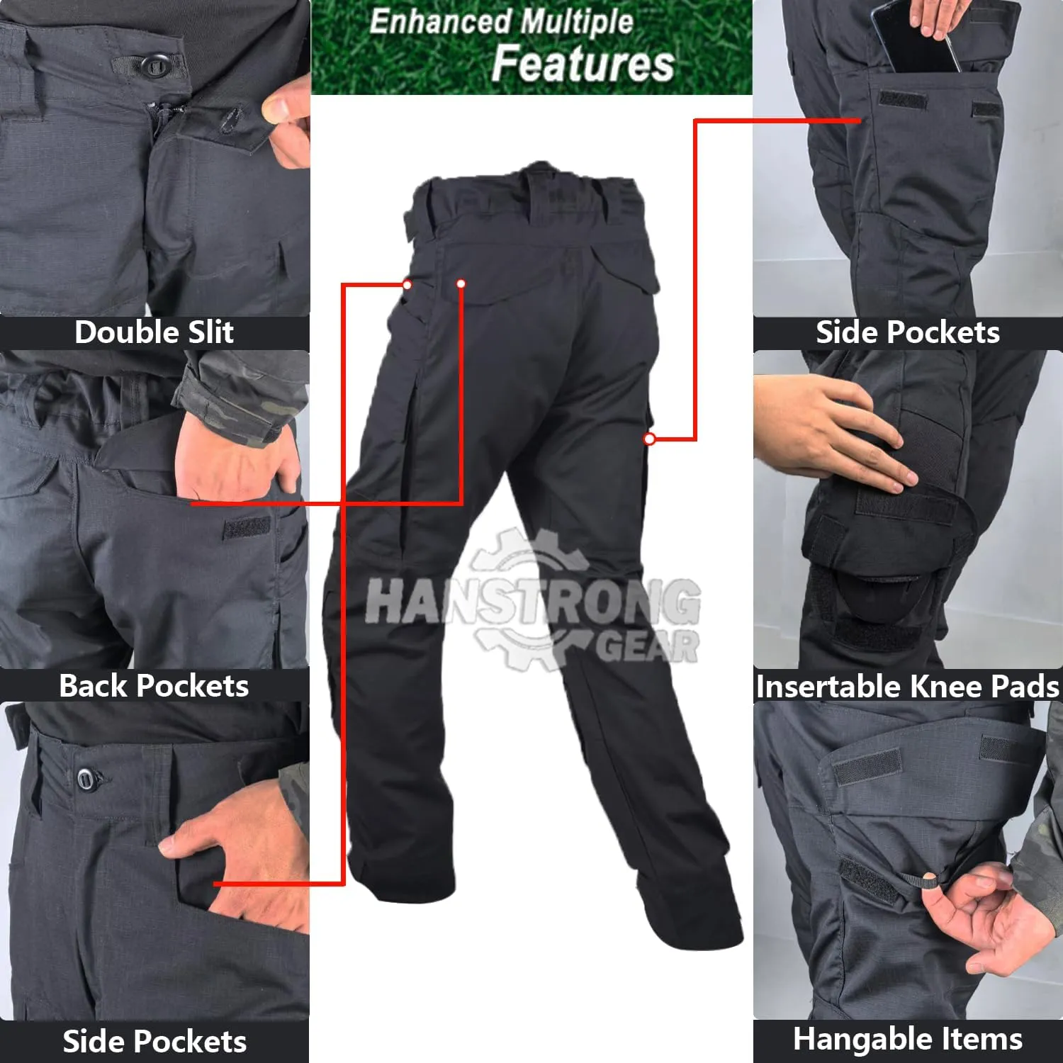 Airsoft Pants with Knee Pads Tatical Pants Men Combat Trousers Multiple Pocket Hook-and-Loop Adjuster