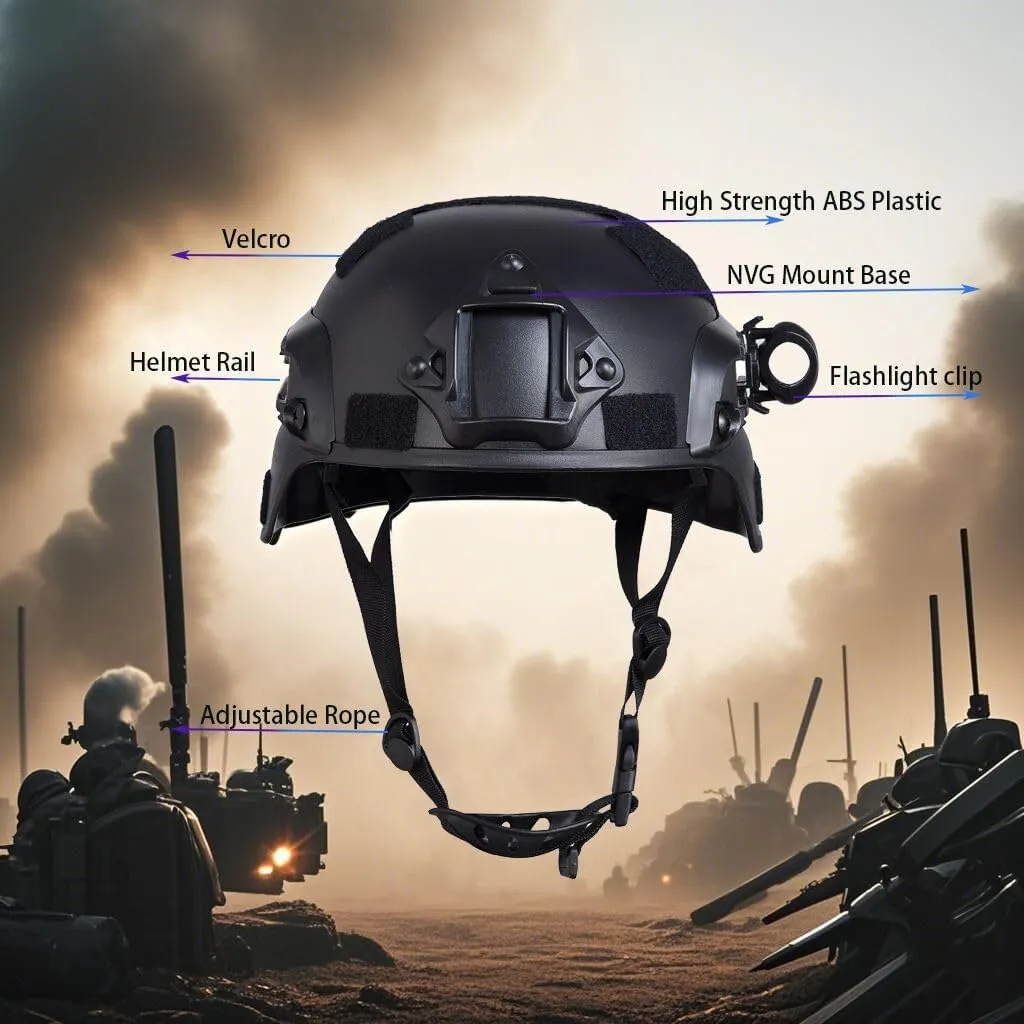 Airsoft Tactical Helmet, Full Face Mask for Men, Paintball Helmet, NVG Mount and Side Rails, Adjustable Strap - Complete Tactical Gear for Cosplay and Movie Props