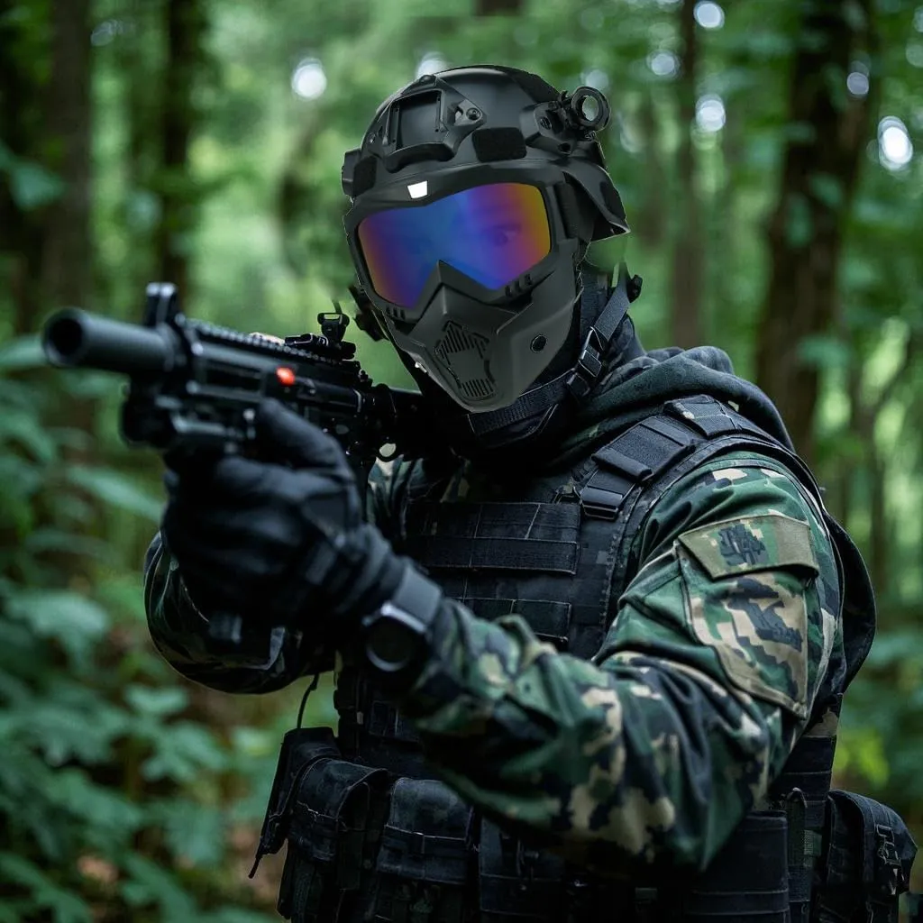 Airsoft Tactical Helmet, Full Face Mask for Men, Paintball Helmet, NVG Mount and Side Rails, Adjustable Strap - Complete Tactical Gear for Cosplay and Movie Props