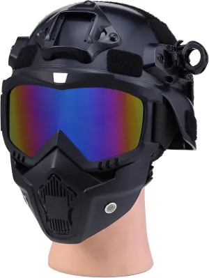 Airsoft Tactical Helmet, Full Face Mask for Men, Paintball Helmet, NVG Mount and Side Rails, Adjustable Strap - Complete Tactical Gear for Cosplay and Movie Props