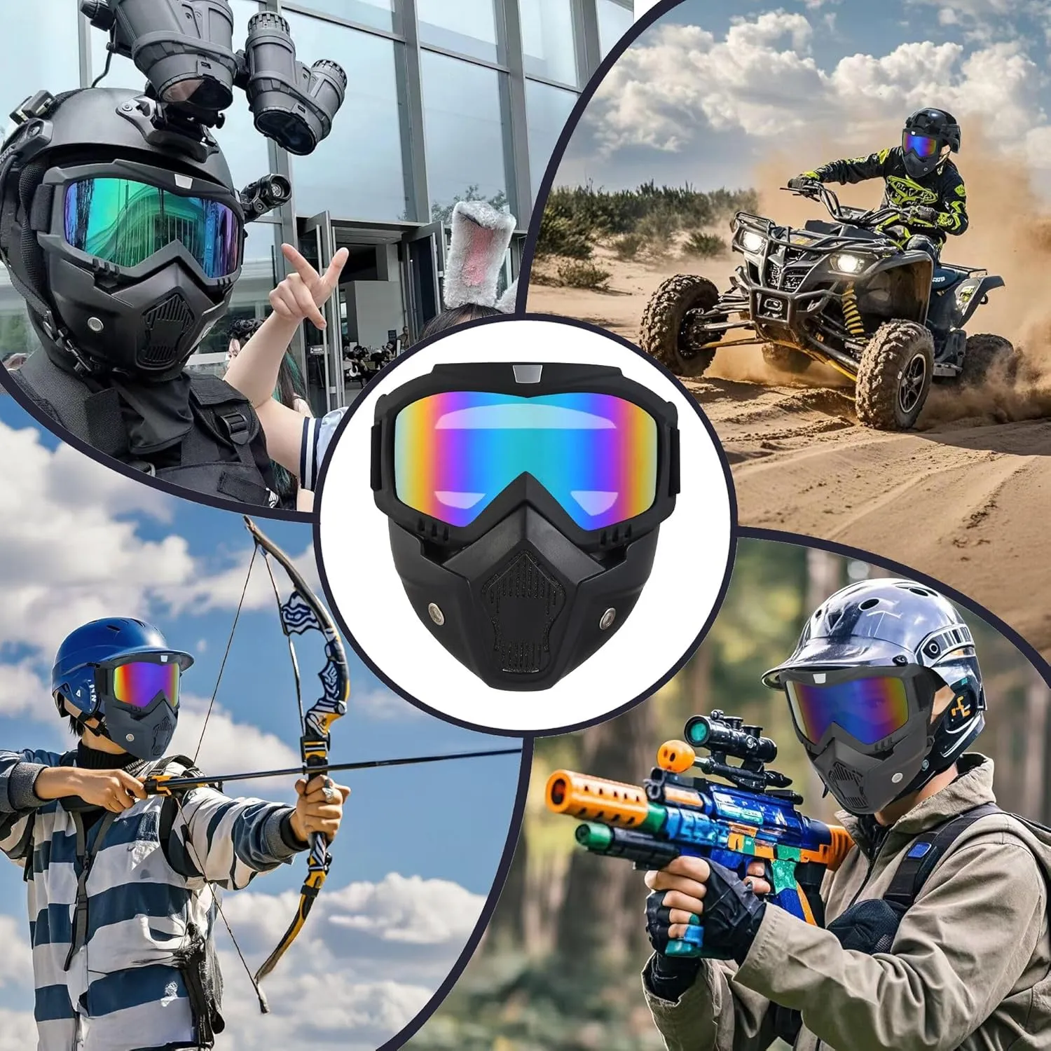 Airsoft Tactical Helmet, Full Face Mask for Men, Paintball Helmet, NVG Mount and Side Rails, Adjustable Strap - Complete Tactical Gear for Cosplay and Movie Props
