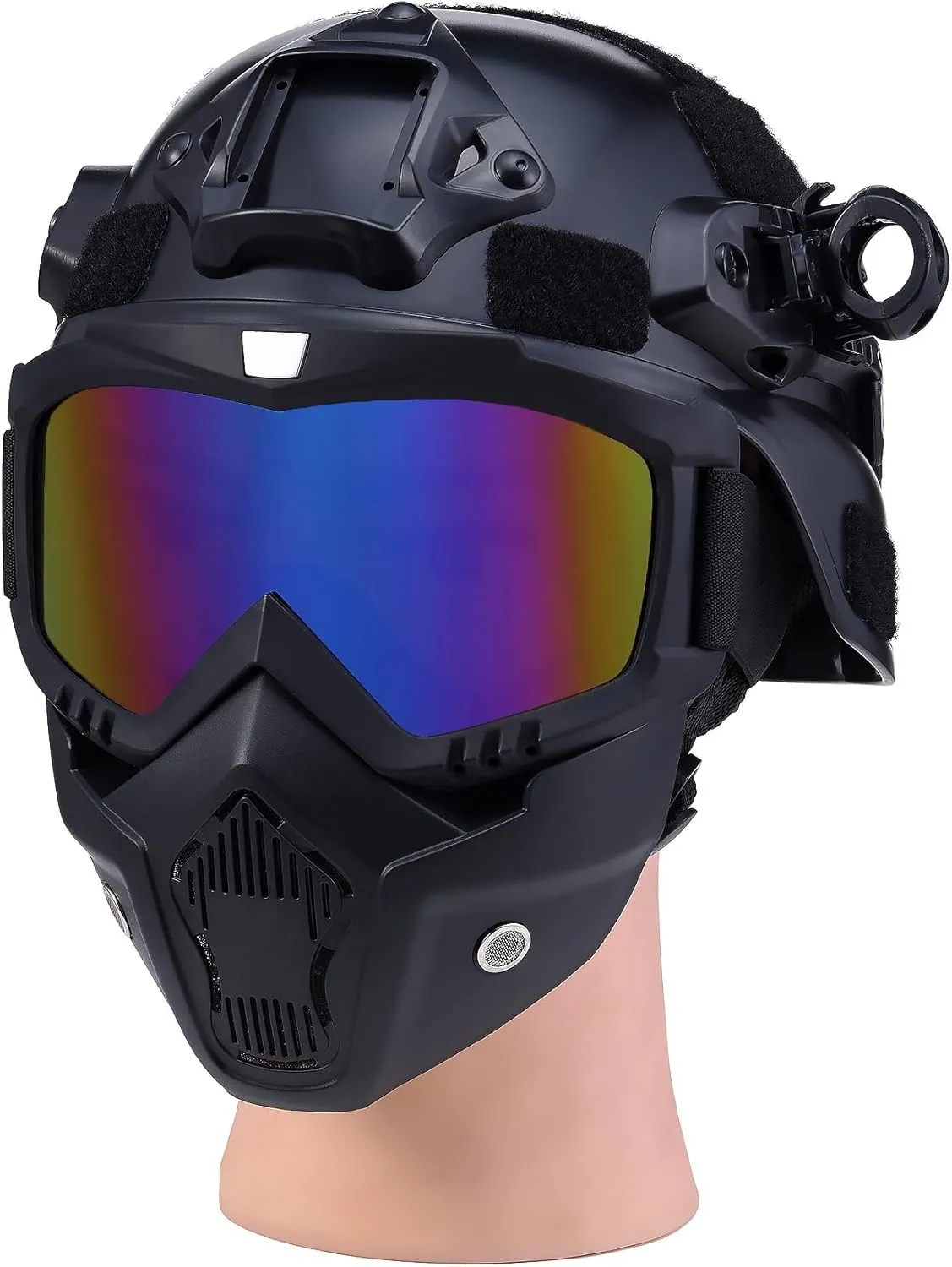 Airsoft Tactical Helmet, Full Face Mask for Men, Paintball Helmet, NVG Mount and Side Rails, Adjustable Strap - Complete Tactical Gear for Cosplay and Movie Props