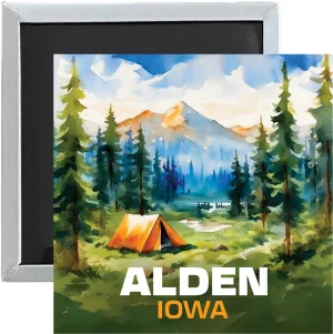 Alden Iowa Souvenir 2.5 x 2.5 Inches Magnet Camping Tent Design 4-Pack