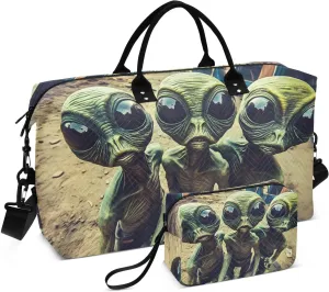Alien Funny Vintage Duffel Bag for Traveling, Travel Bag Gym Bag, with Multiple Interior Pockets Shoulder Weekender Bag for Women Men with Toiletry Bag 20.5L x 7.9W x 13.8H