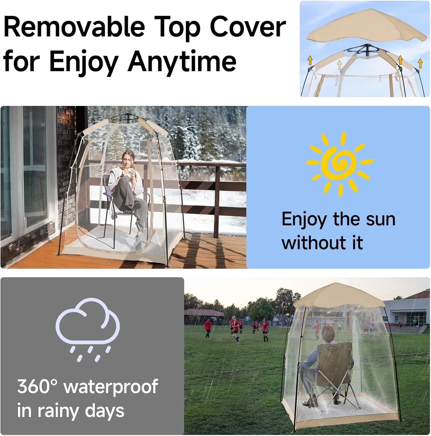 All Weather Proof Pod Sports Pod,540°View Weather Tent,1-4 Person Instant Tent with Sealed Floor,Outdoor Screen House with Carrying Bag,Screen Room for Sport Event,Camping,Fishing