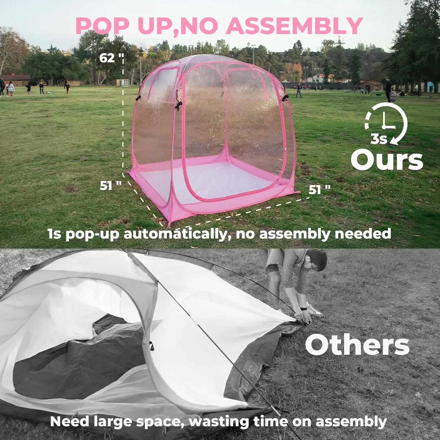 All Weather Proof Pod,Outdoor Weather Tent Sports Pod,540°View Bubble,Pop Up Screen House with Carry Bag,Screen Room for Sport Event,Camping,Fishing,Cheering