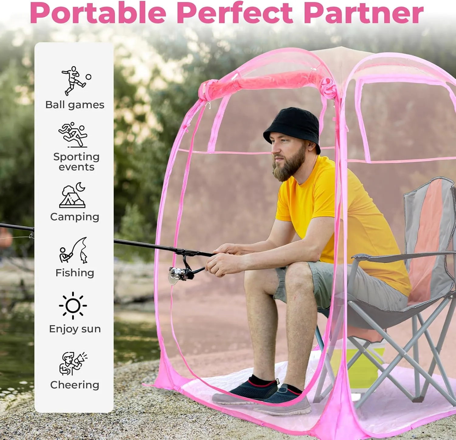 All Weather Proof Pod,Outdoor Weather Tent Sports Pod,540°View Bubble,Pop Up Screen House with Carry Bag,Screen Room for Sport Event,Camping,Fishing,Cheering