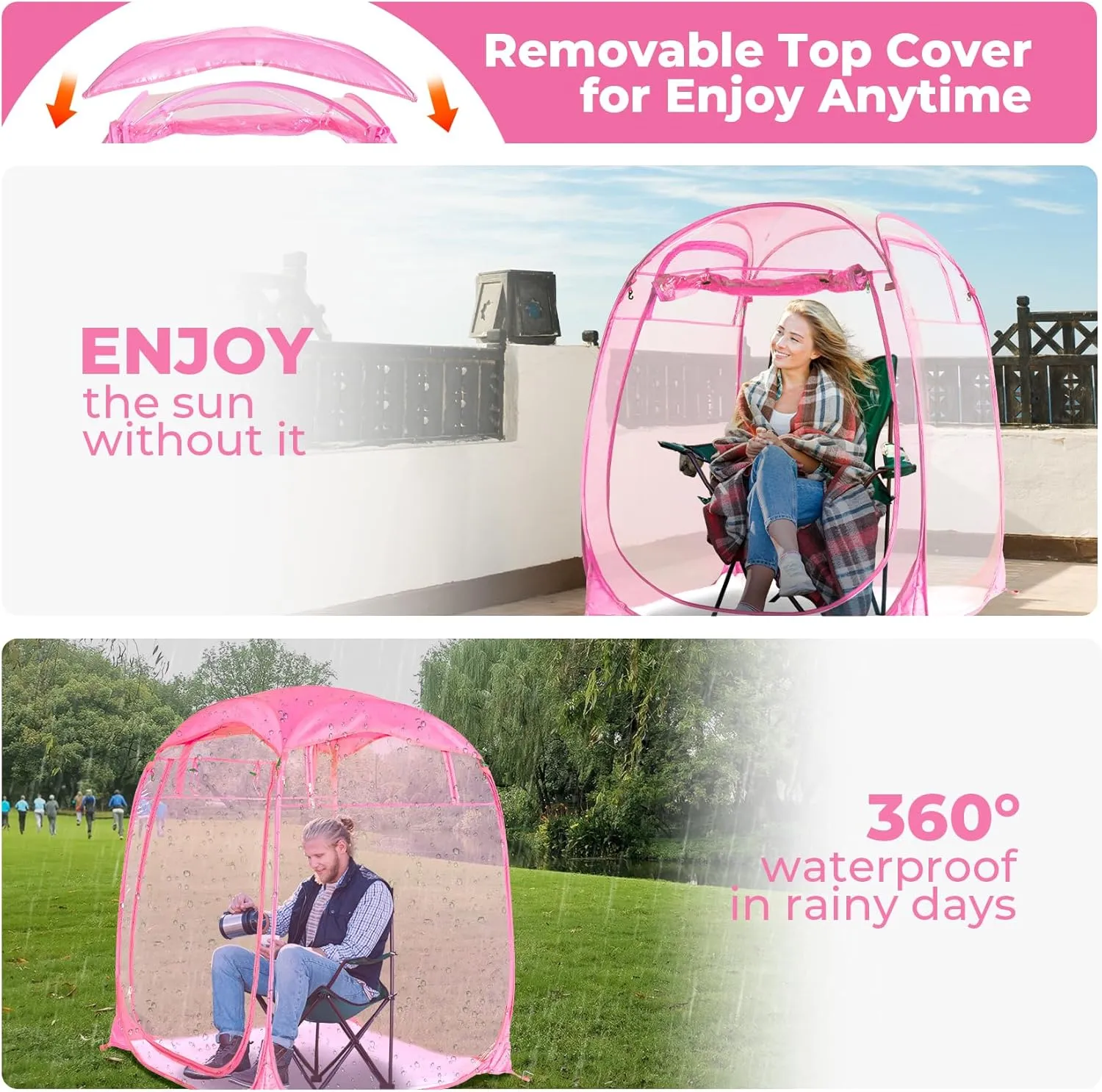All Weather Proof Pod,Outdoor Weather Tent Sports Pod,540°View Bubble,Pop Up Screen House with Carry Bag,Screen Room for Sport Event,Camping,Fishing,Cheering