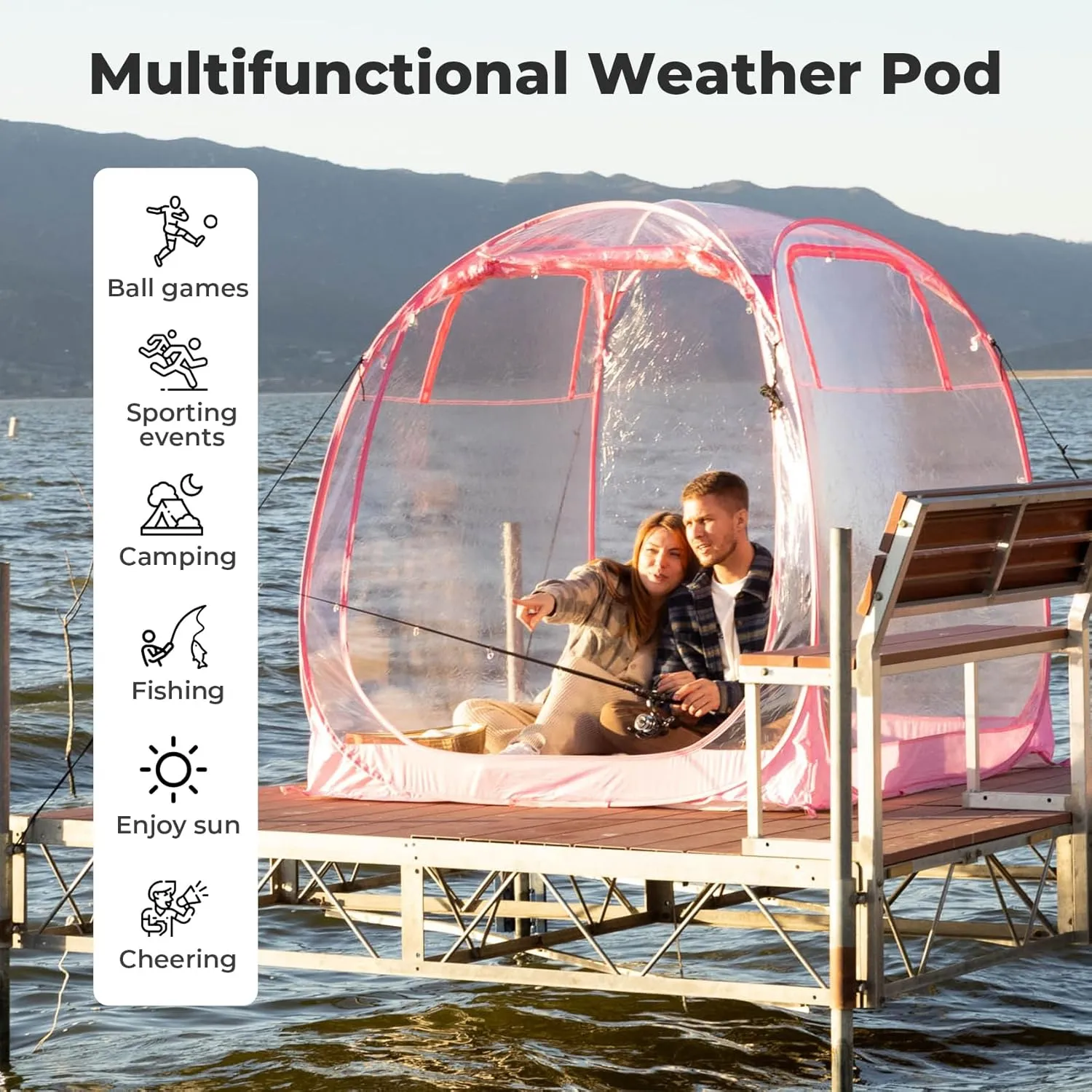 All Weather Proof Pod,Outdoor Weather Tent Sports Pod,540°View Bubble,Pop Up Screen House with Carry Bag,Screen Room for Sport Event,Camping,Fishing,Cheering