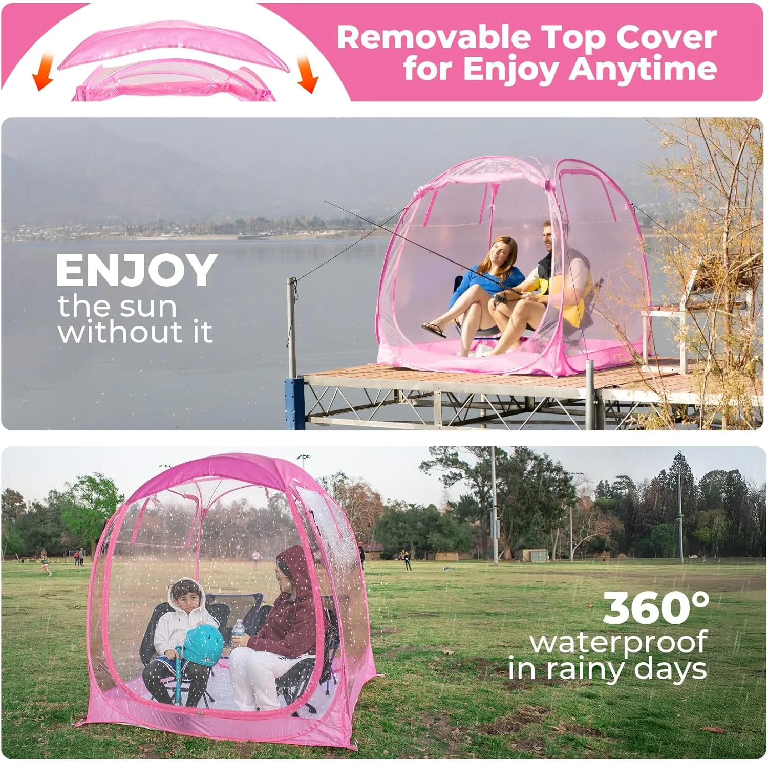 All Weather Proof Pod,Outdoor Weather Tent Sports Pod,540°View Bubble,Pop Up Screen House with Carry Bag,Screen Room for Sport Event,Camping,Fishing,Cheering