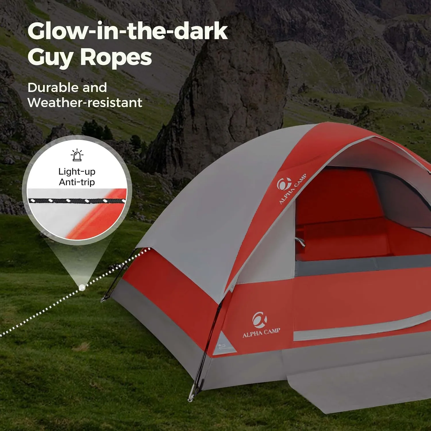 ALPHA CAMP 2/3/4 Person Camping Dome Tent with Rainfly, Lightweight Weatherproof Portable Backpacking Instant Tent, Easy Setup Tent for Outdoor Camping, Hiking, Mountaineering, Travel, Beach