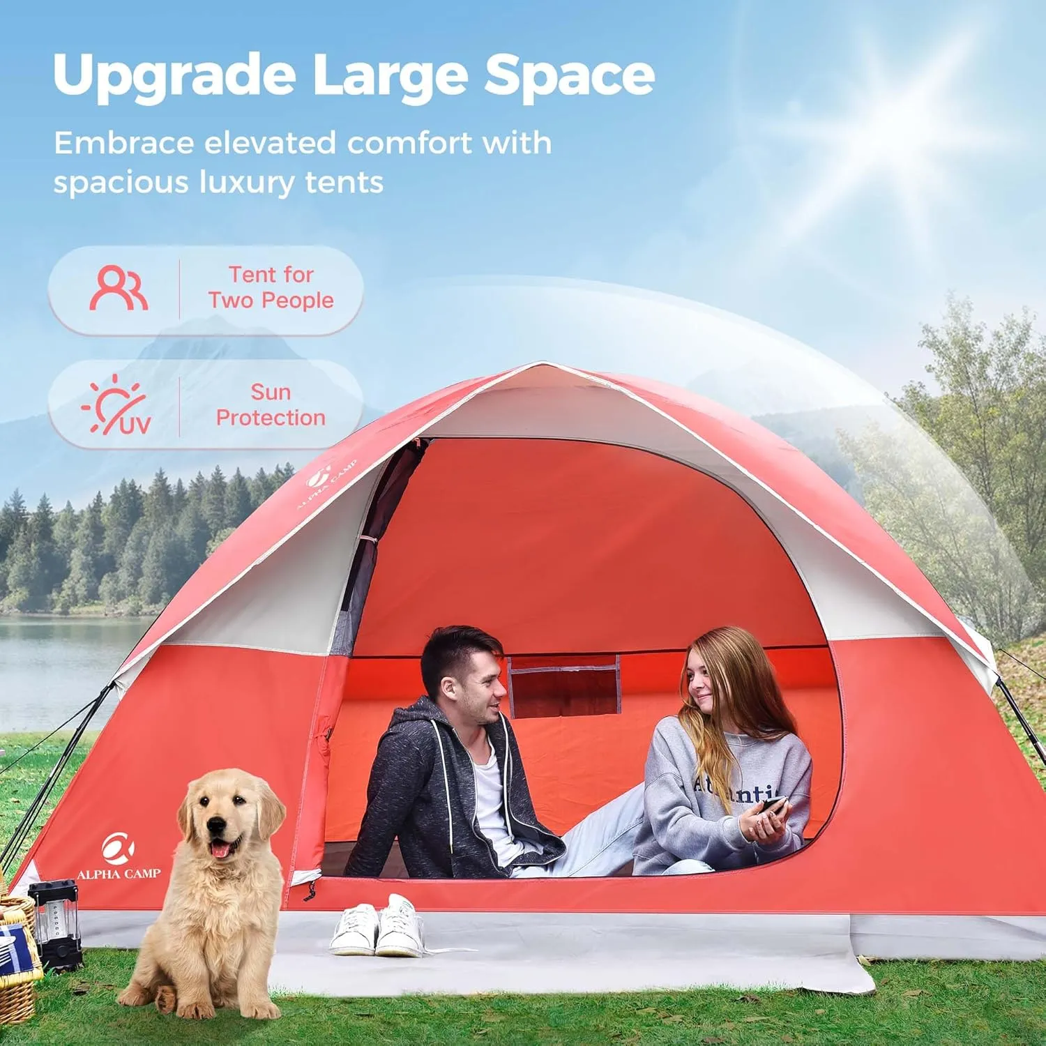 ALPHA CAMP 2/3/4 Person Camping Dome Tent with Rainfly, Lightweight Weatherproof Portable Backpacking Instant Tent, Easy Setup Tent for Outdoor Camping, Hiking, Mountaineering, Travel, Beach