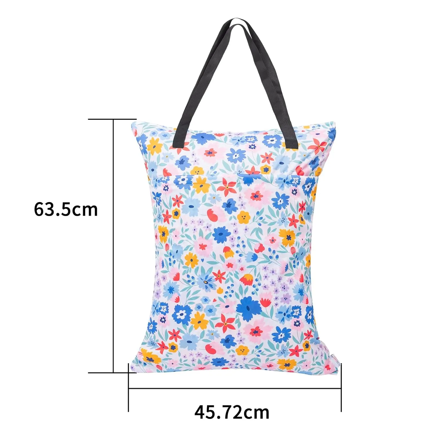 ALVABABY 2 Pack Large Wet Dry Bag Waterproof Hanging Cloth Diaper with Double Zippered Pockets 25x18 inches (Rainbow and flowers)
