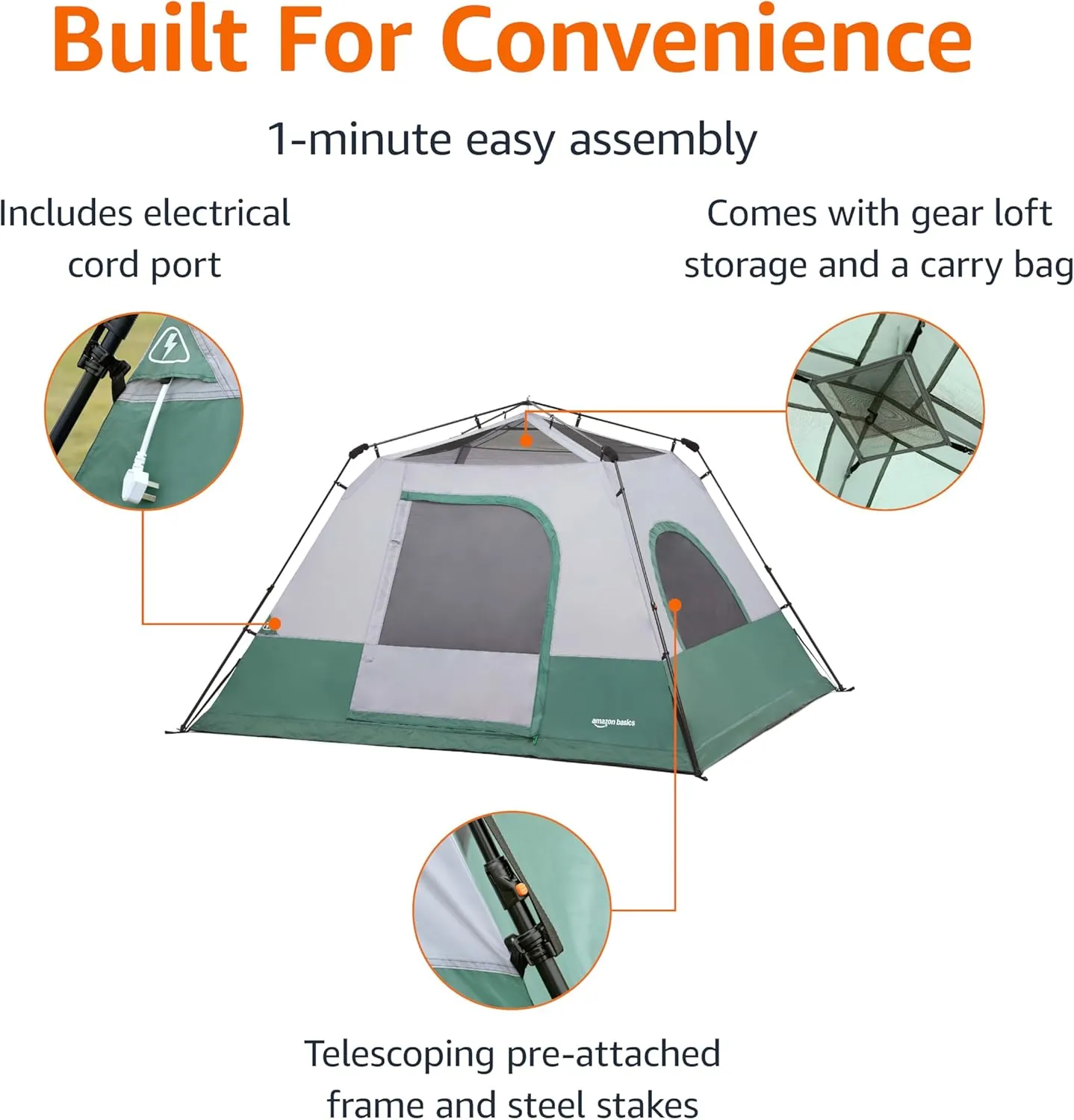Amazon Basics Instant Camping Tent with Rainfly, Weather-Resistant, Quick Setup