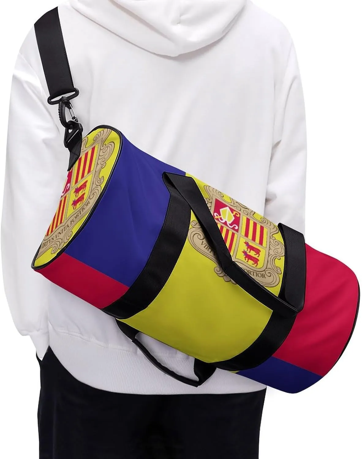 Andorra Flag Sports Duffel Bag for Boys Girls Dry Wet Separation Overnight Gym Bag