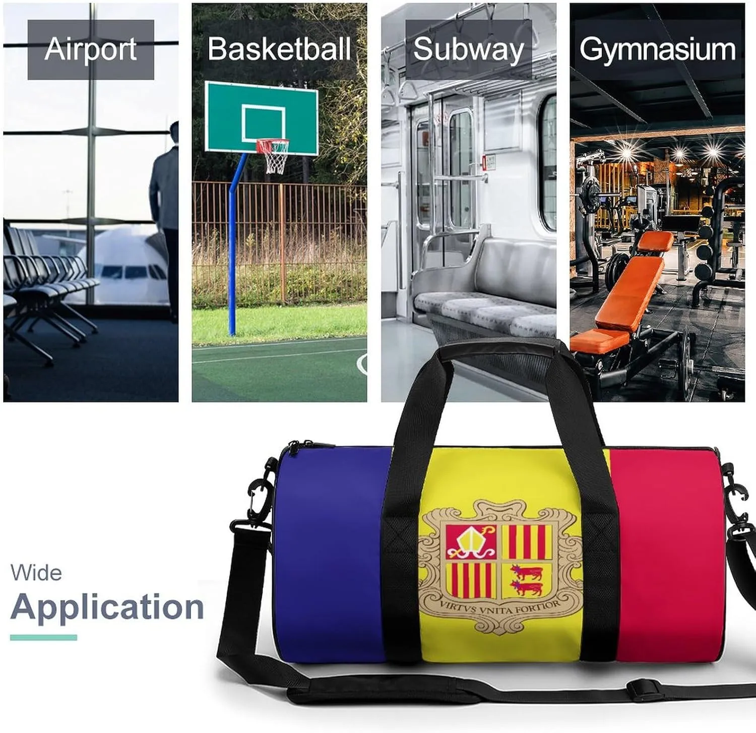 Andorra Flag Sports Duffel Bag for Boys Girls Dry Wet Separation Overnight Gym Bag