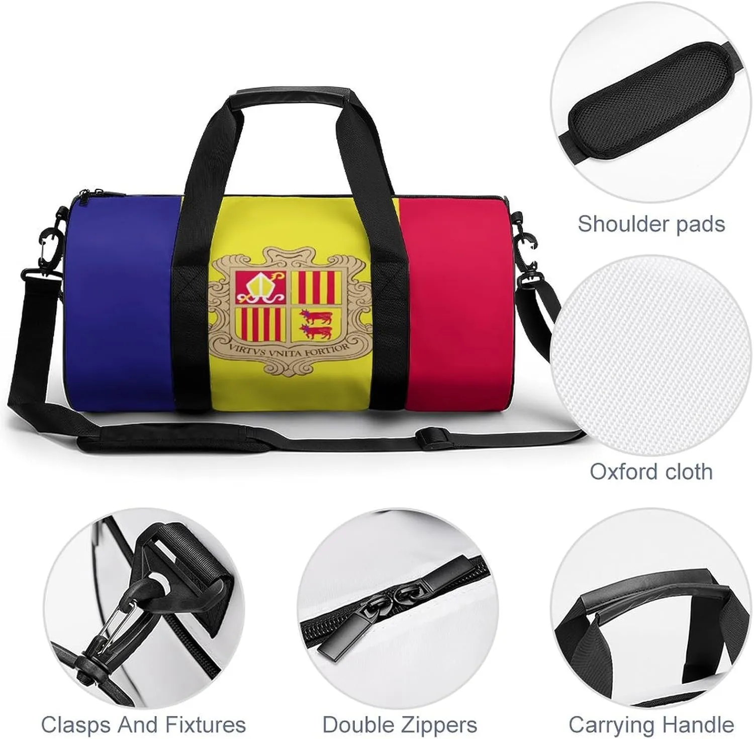 Andorra Flag Sports Duffel Bag for Boys Girls Dry Wet Separation Overnight Gym Bag
