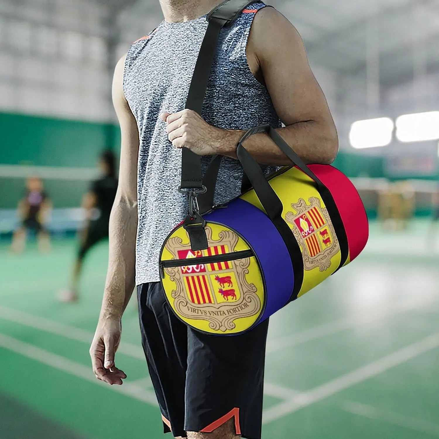 Andorra Flag Sports Duffel Bag for Boys Girls Dry Wet Separation Overnight Gym Bag