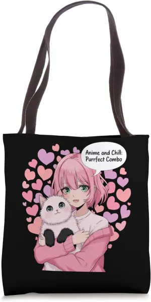 Anime and Chill Purrfect Combo Design Tote Bag