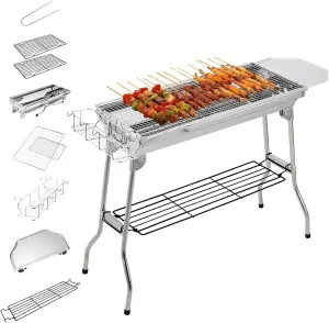 AOYEBO Stainless Steel Folding Charcoal Grill - Multi-Storage Design & Tool-Free Assembly (Camping/Backyard Use, Kabob Grill Compatibility)​​