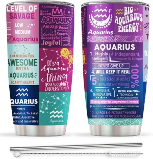 Aquarius Gifts for Women: Zodiac Aquarius Cup, Astrology Gothic Witchy Gifts Constellation Insulated Tumbler With Lid Coffee Mug 20 OZ