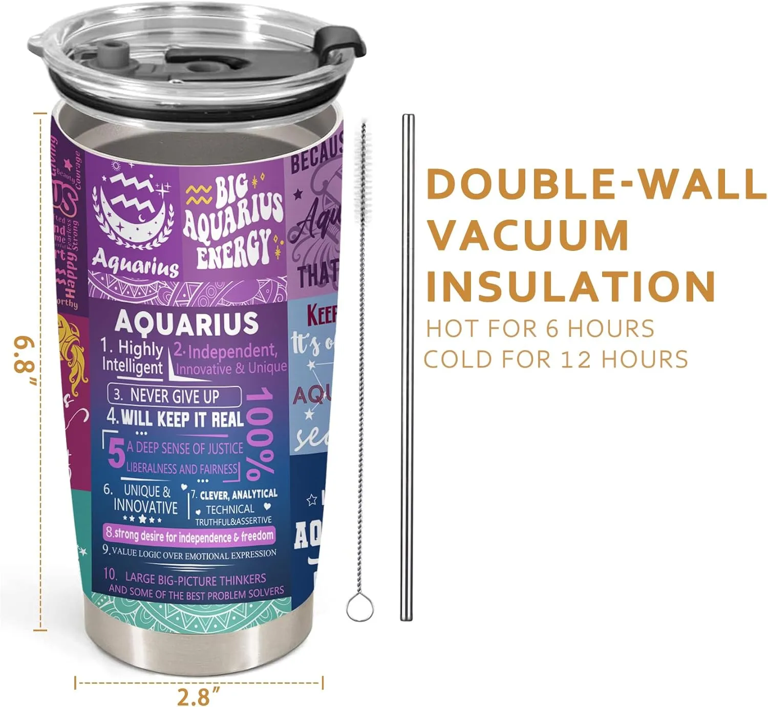 Aquarius Gifts for Women: Zodiac Aquarius Cup, Astrology Gothic Witchy Gifts Constellation Insulated Tumbler With Lid Coffee Mug 20 OZ