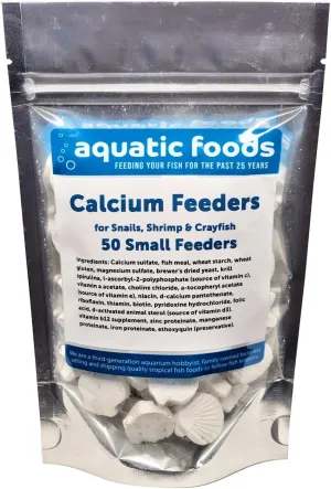 Aquatic Foods Inc. Calcium Feeder Disks for Shrimp, Snails, Crabs, Crayfish, Hermit Crabs and All Tropical Fish, 50 Count Bag of Small Calcium Feeder Disks