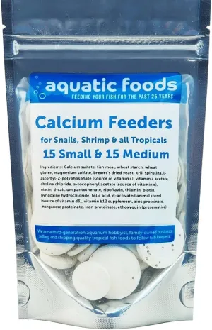 Aquatic Foods Inc. Small & Medium Calcium Feeder Disks for Shrimp, Snails, Crabs, Crayfish, Hermit Crabs and All Tropical Fish…30 Count Bag of Small & Medium