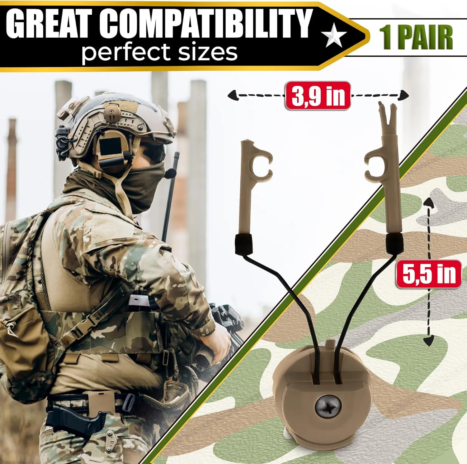ARC Rail Adapter for Tactical Headsets – Compatible with Peltor Comtac II/III, Earmor M31/M32, Sordin – Fits FAST, MICH, EXFIL Helmets – Airsoft, Range, Law Enforcement – Secure Mount, No Tools Needed