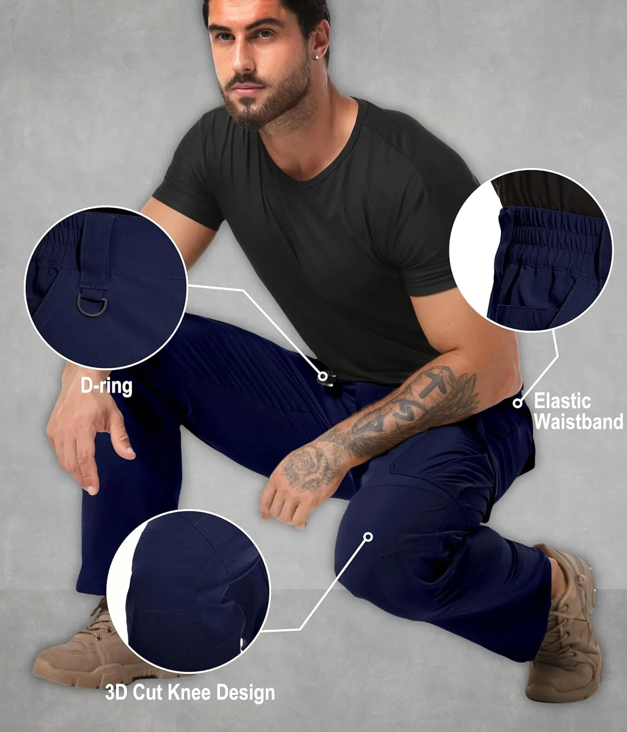 Arunlluta Men’s Tactical Pants, Ripstop Water Resistant Cargo Work Pants for Men, Stretch Hiking Pants Lightweight