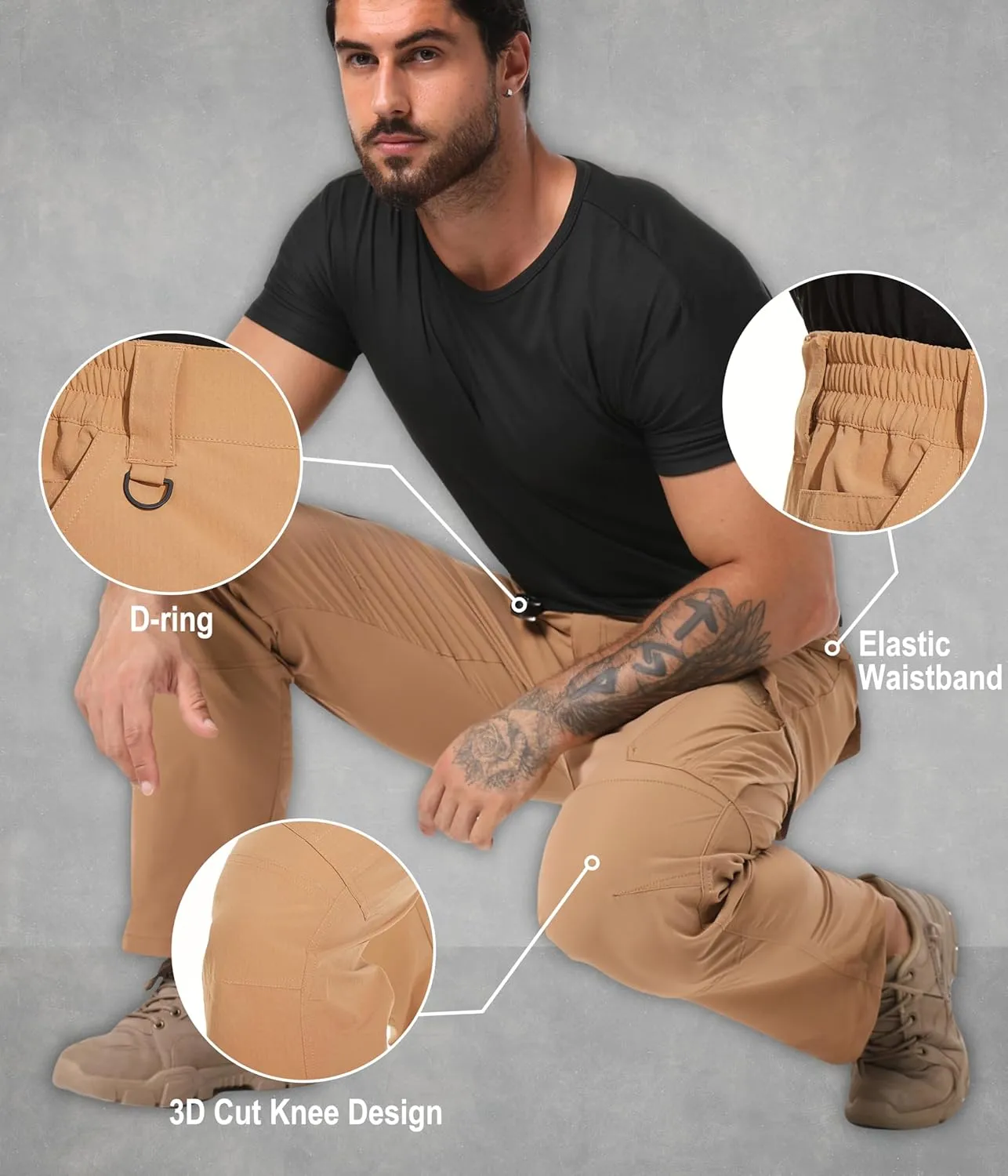Arunlluta Men’s Tactical Pants, Ripstop Water Resistant Cargo Work Pants for Men, Stretch Hiking Pants Lightweight