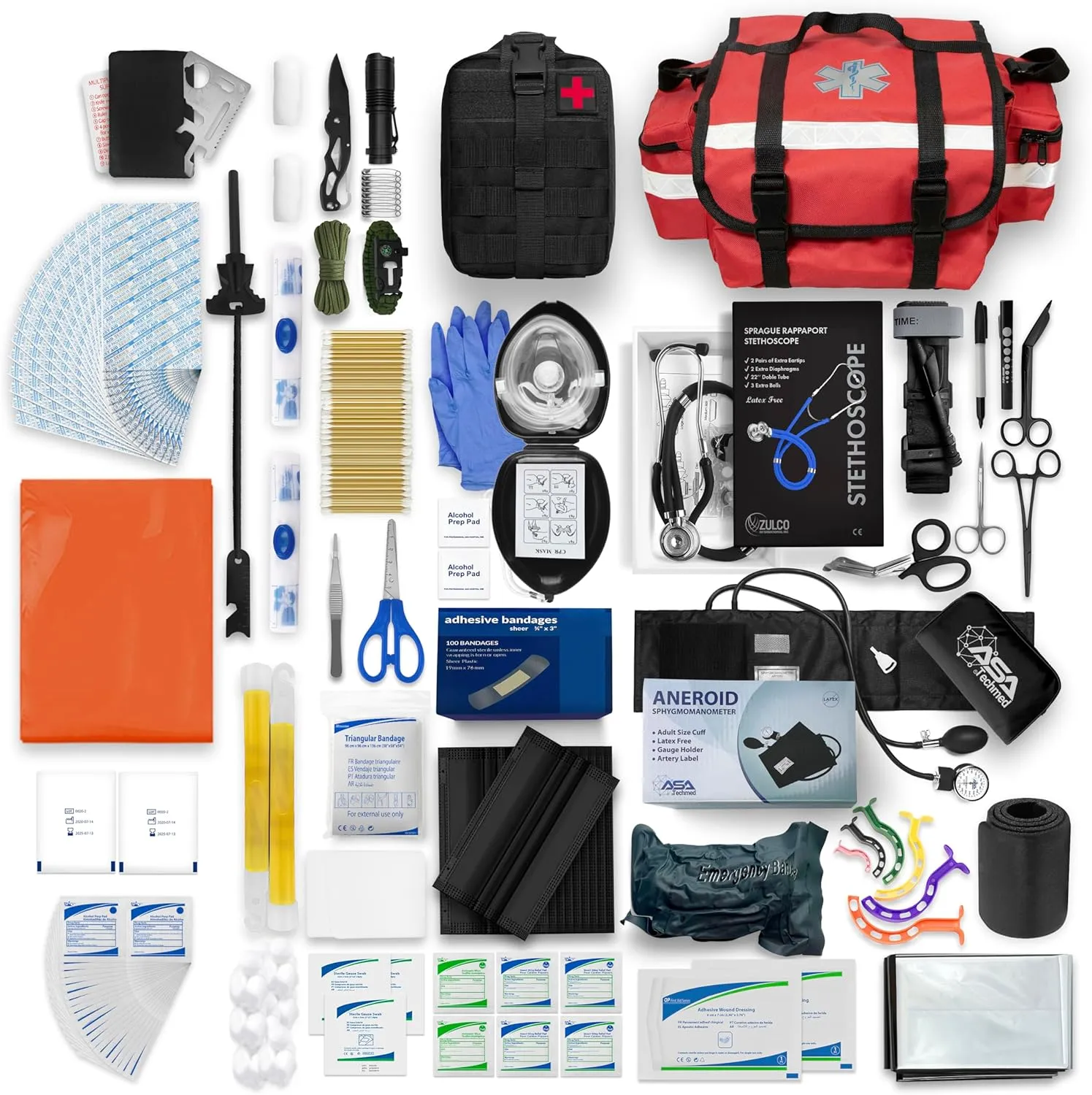 ASA TECHMED EMTs First Responder Trauma Medic Bag - Comprehensive First Aid Survival Kit Molle for Paramedics, Preppers, Hunting, Camping, Hiking, Disaster, Boating, Outdoor Adventures (Red)