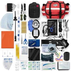 ASA TECHMED EMTs First Responder Trauma Medic Bag - Comprehensive First Aid Survival Kit Molle for Paramedics, Preppers, Hunting, Camping, Hiking, Disaster, Boating, Outdoor Adventures (Red)
