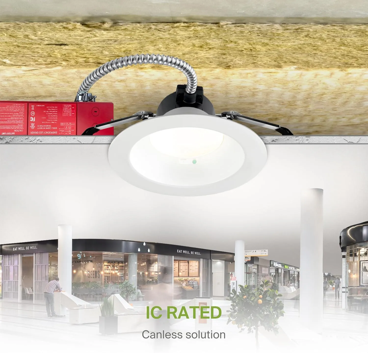 ASD Commercial LED Downlight 6 Inch with Emergency Battery Backup 15W, Power Adjustable Downlights 12/16/22/26/30W, Canless Recessed Lighting 120-277V, 5 CCT 2700K-5000K, Dimmable, IC Rated, White ETL