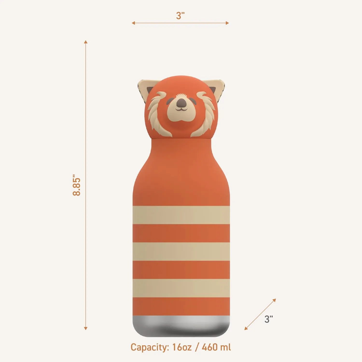 asobu Bestie Bottle Insulated Stainless Steel Water Bottle with Detachable Soft Animal Head Fun Drinking For Kids and Teens16 Ounce with Flexible Reusable Straw (RED PANDA)