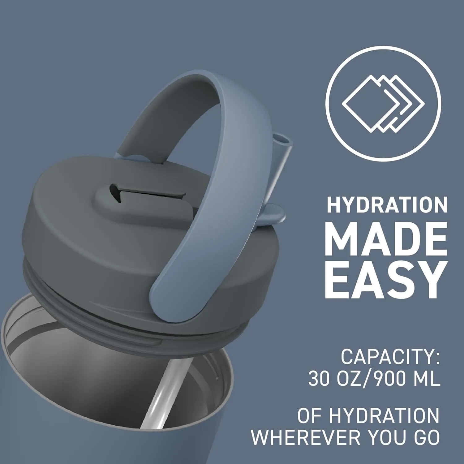 Asobu Orbit 30oz/900ml Water Bottle, Sleek Insulated Bottle with Pop-Up Lid and Carry Handle, Perfect for Iced Coffee, Travel, and Stylish Hydration