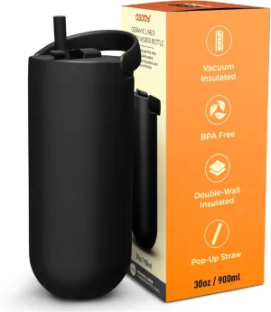Asobu Orbit 30oz/900ml Water Bottle, Sleek Insulated Bottle with Pop-Up Lid and Carry Handle, Perfect for Iced Coffee, Travel, and Stylish Hydration
