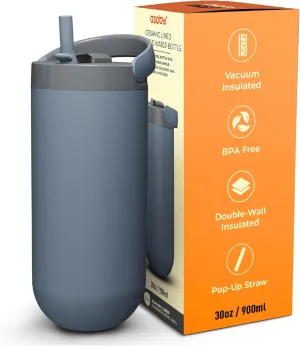 Asobu Orbit 30oz/900ml Water Bottle, Sleek Insulated Bottle with Pop-Up Lid and Carry Handle, Perfect for Iced Coffee, Travel, and Stylish Hydration