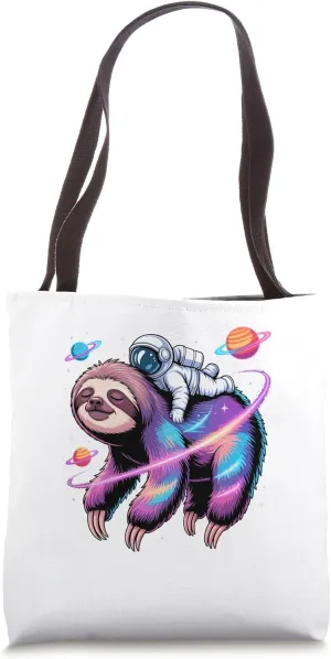 Astronaut Riding Sloth Galaxy Floating Planets Stars Tote Bag
