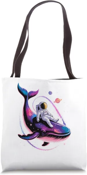 Astronaut Riding Whale Galaxy Planets Stars Space Tote Bag