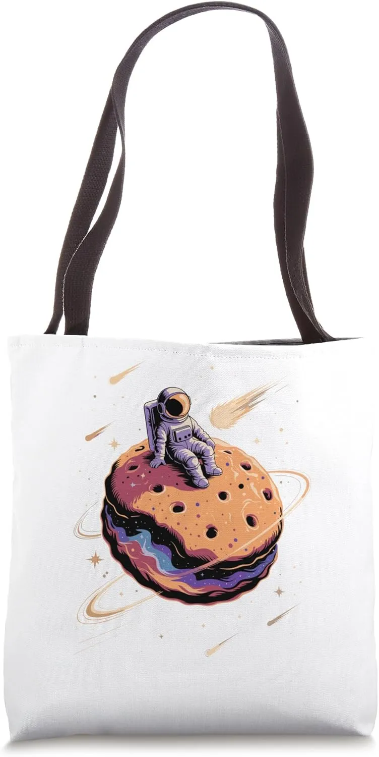Astronaut Sitting Biscuit Space Stars Galaxy Planets Tote Bag