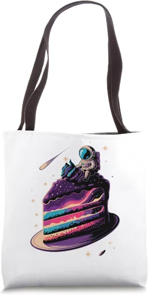 Astronaut Sitting Cake Space Stars Galaxy Planets Tote Bag